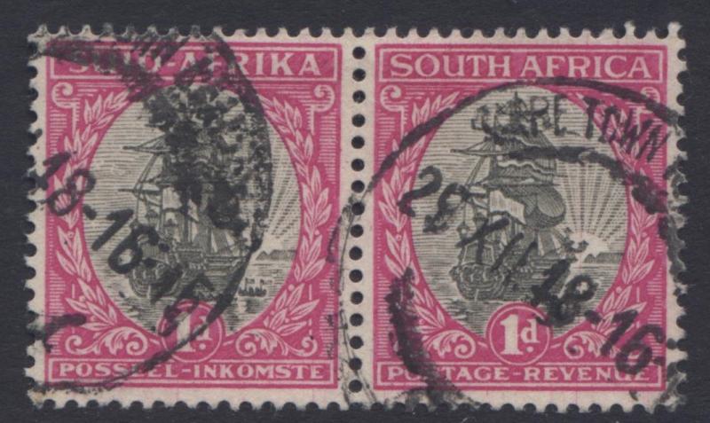 SOUTH AFRICA - Scott 24 - Ship Riebeeks -1926- FU - Horiz. Pair of 1p Stamps