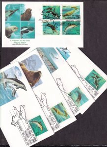 1990 Creatures of the Sea Sc 2508-11 2511a USA Fleetwood cachets set of 5 (USA