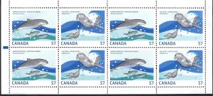 Canada #2387e 57¢ Sea Mammals (2010). Booklet pane of 8 stamps. MNH
