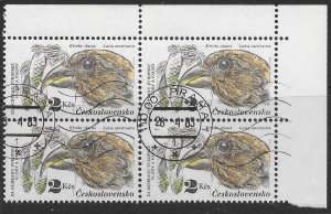 Czechoslovakia #2458 used corner block of 4.  Birds.  nice.