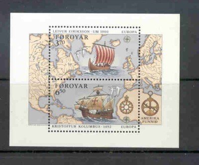 Faroe ISlands Sc 238 1992 Columbus Eriksson sheet mint NH