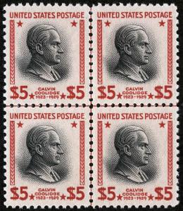 US Sc 834 Carmine and Black $5.00 Centerline Block of 4 MNH Original Gum *TL lot