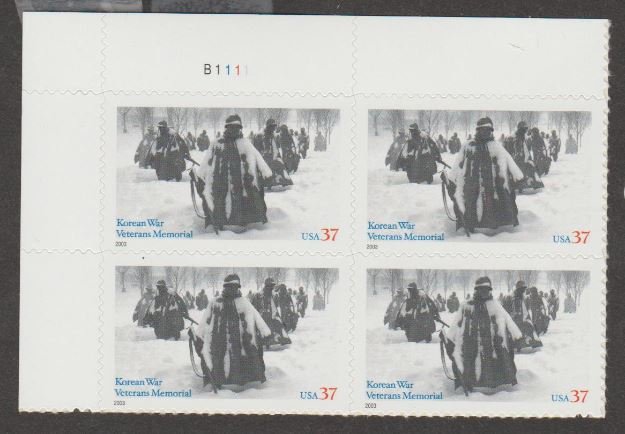 U.S. Scott #3803 Korean War Veterans Memorial - Mint NH Plate Block