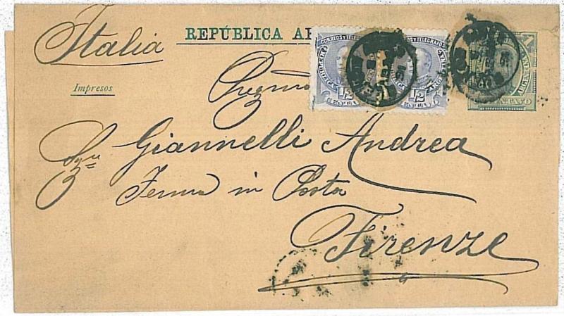 ARGENTINA -  POSTAL HISTORY - NEWSPAPER WRAPPER to ITALY 1881