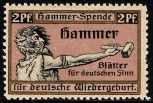 Vintage German Poster Stamp 2 Pfennig Hammer Donation Stamp For the Children