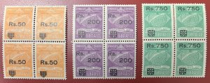 Brazil, 1930, Scott #1CL10, 1CL11, 1CL13, Blocks of 4, Mint, N.H., Condor Issues