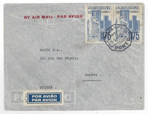 WW2 Portugal OPORTO Aug 1941 Airmail cover to GENEVE Switzerland Pair Sc#594