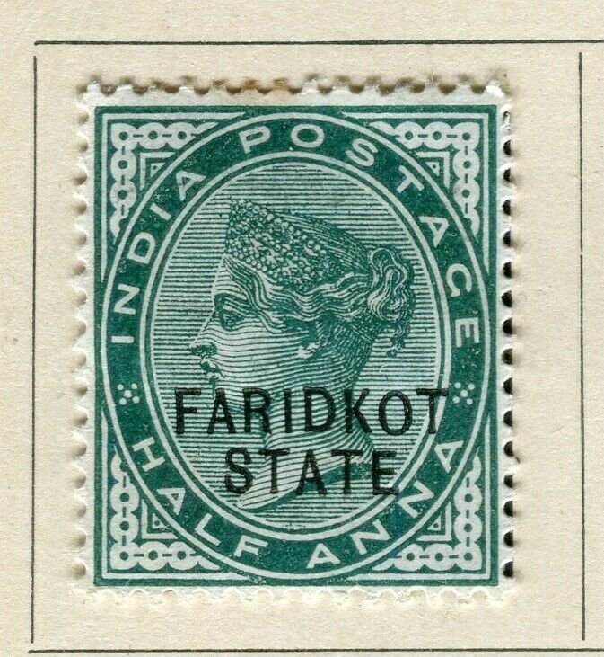 INDIA; FARIDKOT 1886 early classic QV Optd. issue Mint hinged 1/2a. value