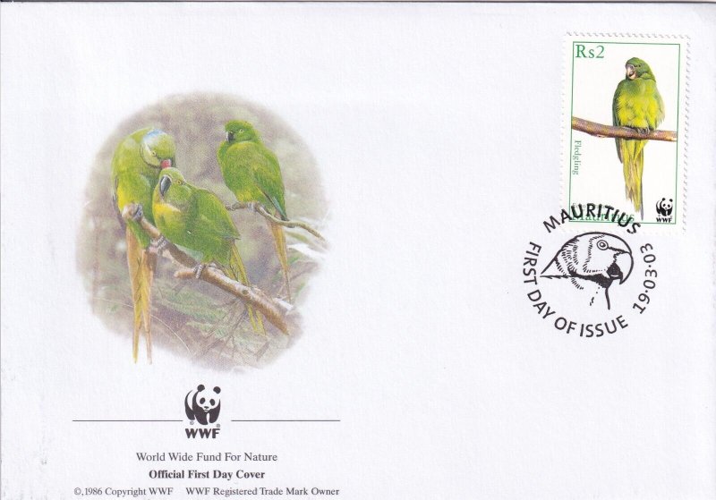 SA14 Mauritius 2003 World Wide Fund - Birds, Fledgling FDC