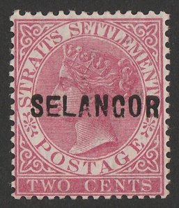 MALAYA - Selangor 1883 'SELANGOR' on QV Straits 2c pale rose, SG type 15.