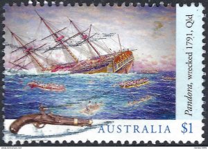 AUSTRALIA 2017 $1 Multicoloured, Shipwrecks-Pandora, Wrecked 1791 Qld Used