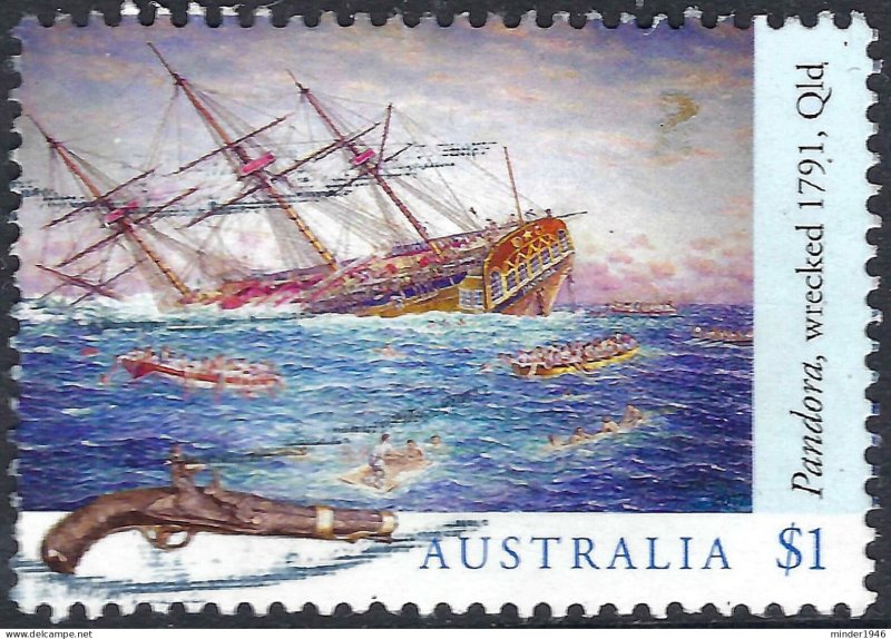 AUSTRALIA 2017 $1 Multicoloured, Shipwrecks-Pandora, Wrecked 1791 Qld Used