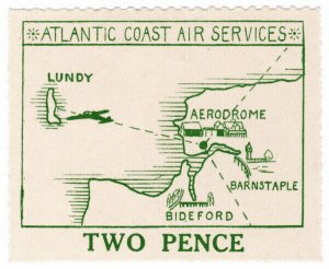 (I.B) Lundy & Atlantic Coasts Air Lines Ltd : Letter Stamp 2d (1936)