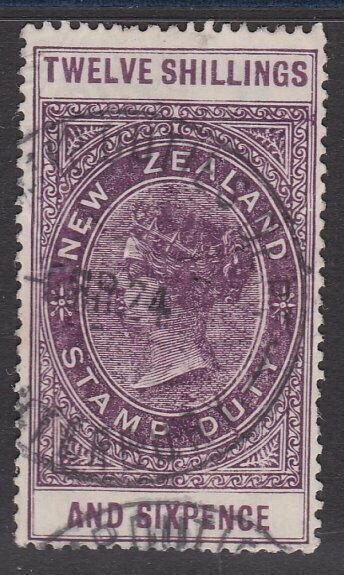 NEW ZEALAND 1880 LONG TYPE STAMP DUTY 12/6d used............................J249