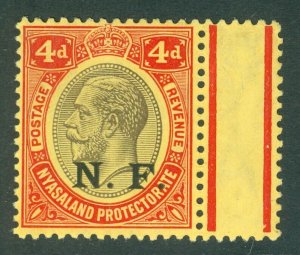 SG N4 Nyasaland Rhodesian Force 1916. 4d black & red/yellow. Fine unmounted...