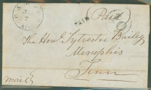 US  Camden Arkansas 7 Jan 1848 to Memphis, Tennessee black CDS; black paid and 10in large circle.  Letter enclosed, only 3 cover