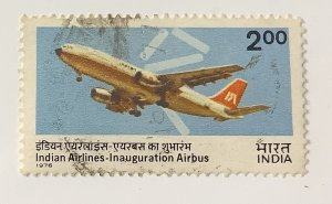 India 1976 Scott 744 used - 2r,  Inauguration of Indian Airlines' Airbus...