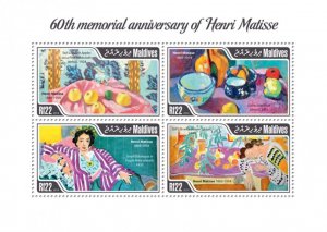 MALDIVES - 2014 - Henri Matisse - Perf 4v Sheet - Mint Never Hinged