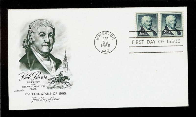 FIRST DAY COVER #1059A Paul Revere 25c Pair ARTMASTER + INSERT CARD FDC U/A 1965