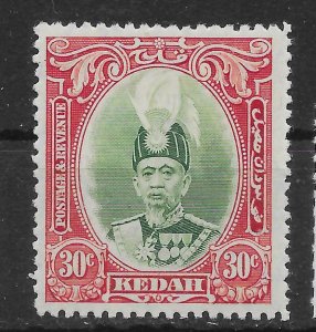 MALAYA KEDAH SG63 1937 30c GREEN & SCARLET MTD MINT