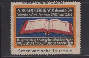 German Advertising Stamp- A. Rosen, Berlin Bookstore, American Business Journals