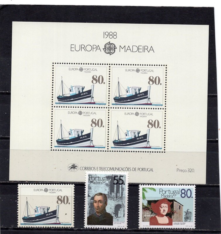 PORTUGAL/MADEIRA 1988 SHIPS & BOATS SET OF 3 STAMPS & S/S MNH
