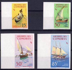 Comoro Islands 1964 Sc#61/62+C10/C11  BOATS Set  IMPERFORATED MNH