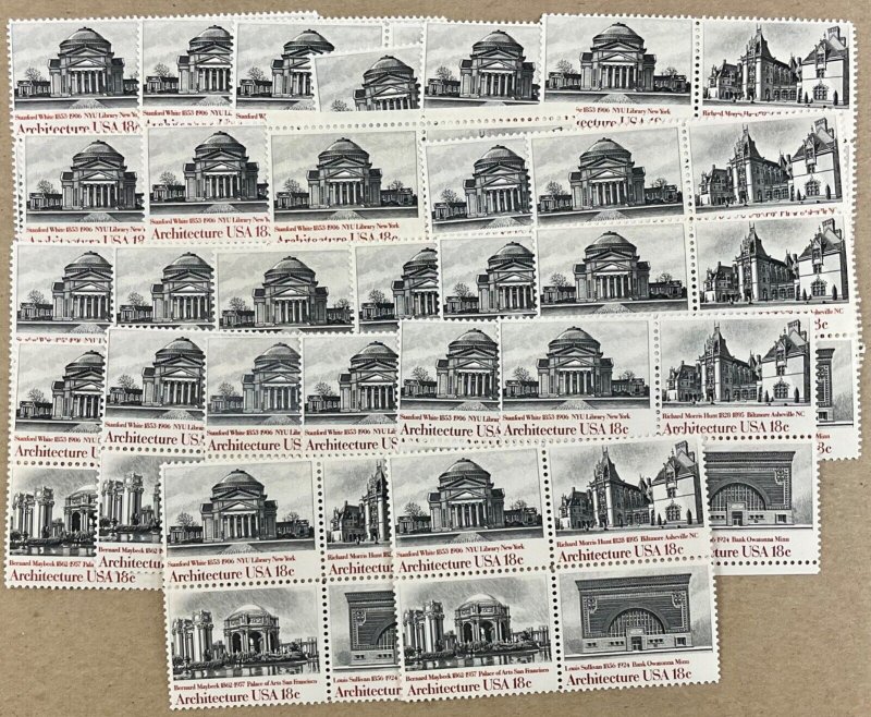 1928-1931  Architecture 25 Blocks of 4 MNH 18 c stamps  FV $18.00  1981