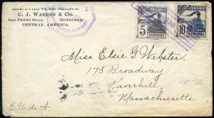Honduras #105,107, 1902 cover from San Pedro Sula to the United States, frank...
