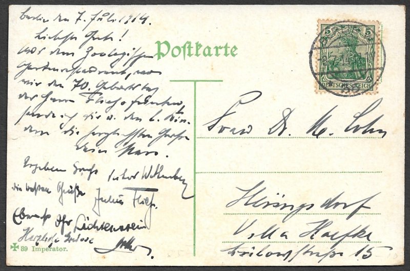 GERMANY 1914 5pf Germania Sc 82h on GERMAN TROOPS PARADE Berlin Color Pic PC