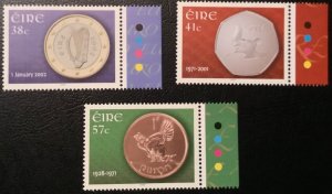 2002 IRELAND. Introduction of the Euro. Complete Series 3 Stamps. Yv #1890/2. NHM-