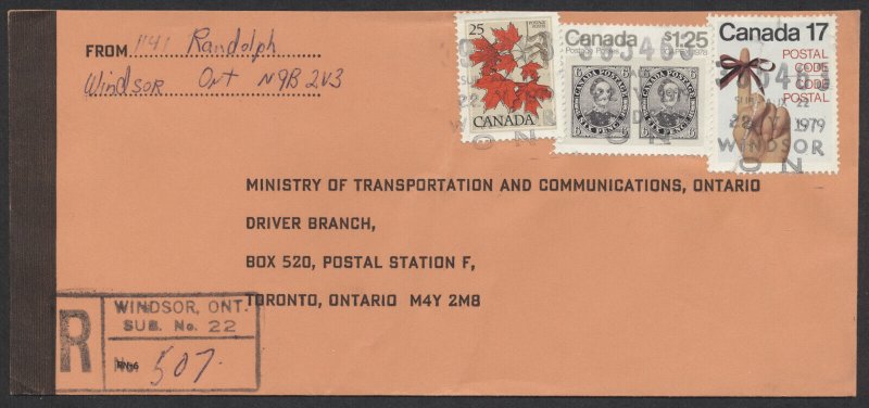 1979 Registered Cover Windsor ONT Sub 22 to Toronto