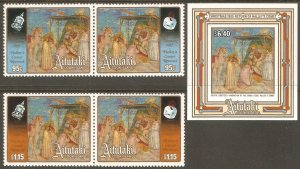 AITUTAKI Sc# 382 - 386 MNH FVF Set- 2 Pair + SS Christmas Halleys Comet Art