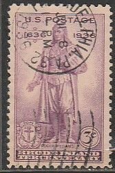 U.S. 777, 3¢ RHODE ISLAND TERCENTENARY ISSUE. SINGLE, USED. VF. (890)