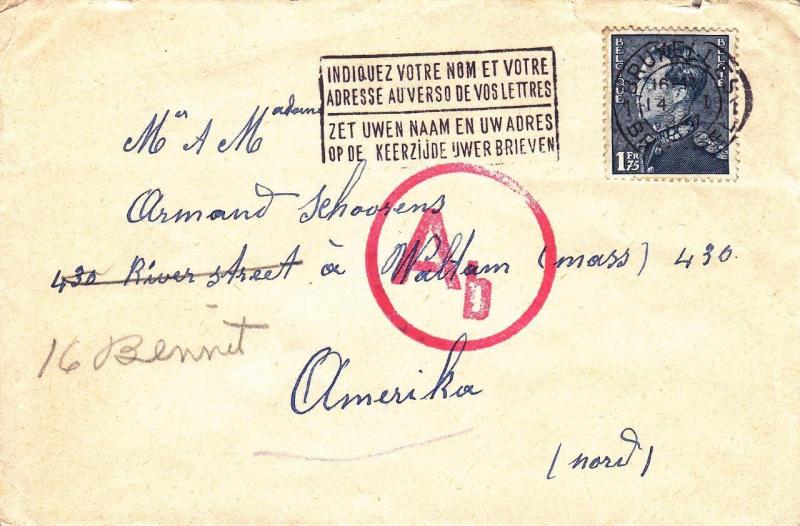 Belgium to Waltam, MA, 1941, Berlin Censor Handstamp (C1339)