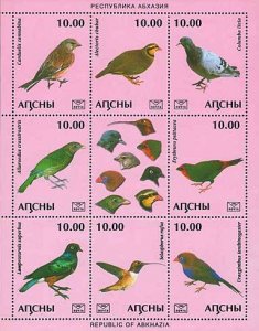 Russian occupation of Georgia Abhasia 2004 birds sheetlet of 8 stamps and label