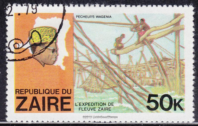 Zaire 909 USED 1979 Pres. Mobotu, Map of Zaire, Fishermen