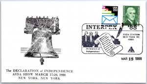 US SPECIAL EVENT COVER PICTORIAL CANCEL DECLARATION OF INDEPENDENCE INTERPEX '88