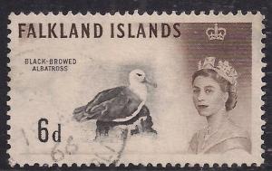 Falkland Islands 1960 - 66 QE2 6d Black browed Albatross SG 200 ( J1327 )