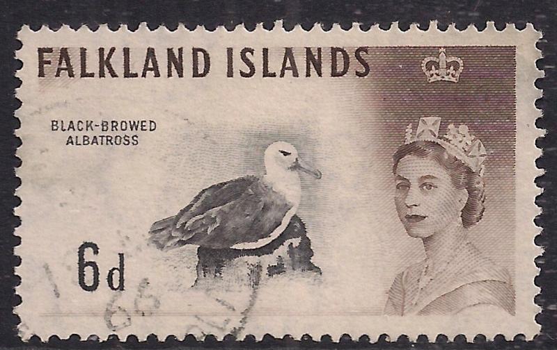 Falkland Islands 1960 - 66 QE2 6d Black browed Albatross SG 200 ( J1327 )