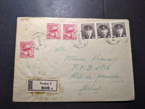 1947 Registered Czechoslovakia Cover Prague to Rio De Janeiro Brazil