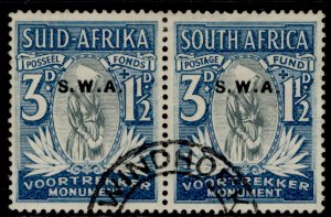 SOUTH WEST AFRICA GV SG95, 3d + 1½d grey-green & blue, FINE USED. Cat £50.