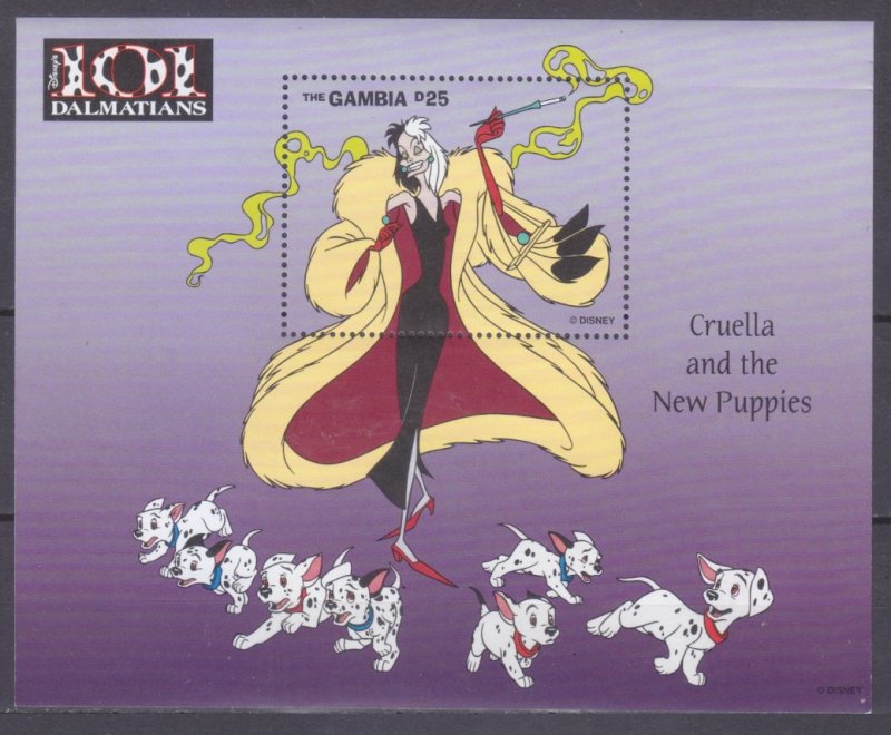 1997 Gambia 2709/B340 Disney - 101 Dalmatians / Cruella 9,50 €