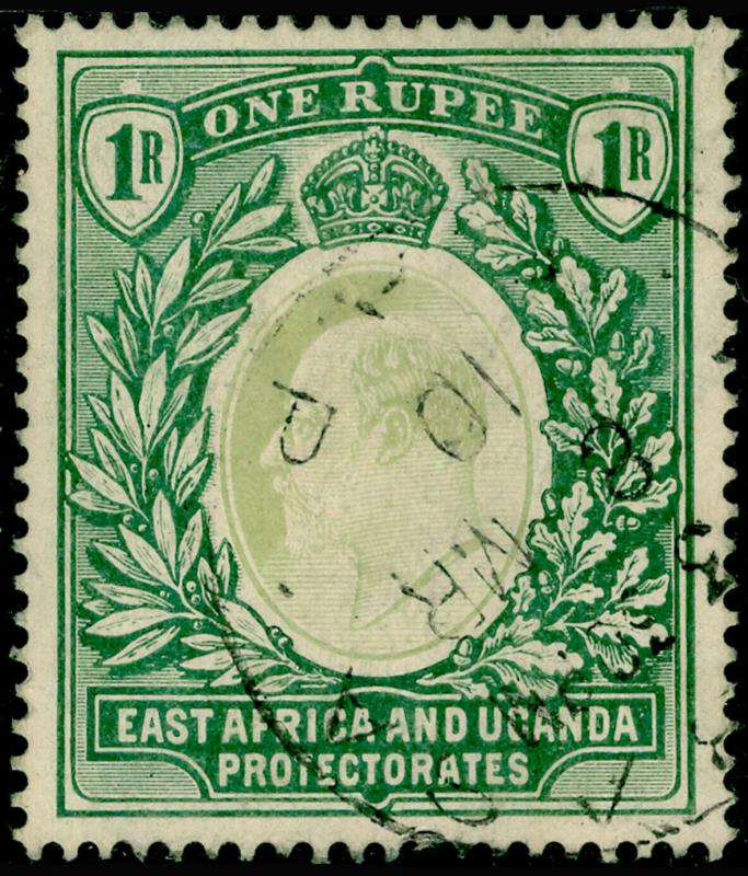 EAST AFRICA & UGANDA SG26, 1r Green, FINE USED CDS WMK Mult Crown CA. Cat £70.