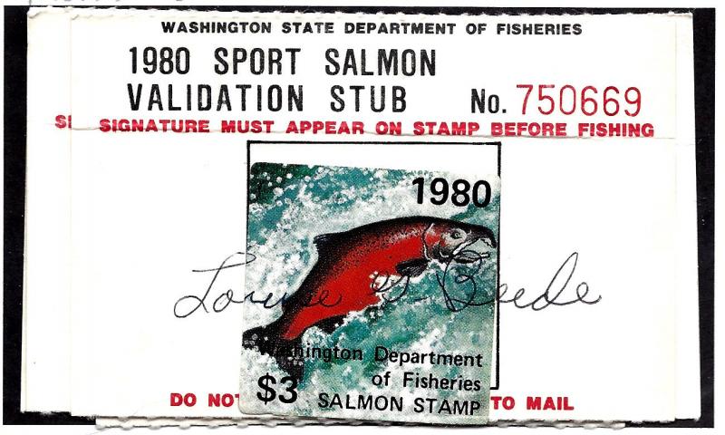 FWAS10 Used... Washington State Salmon License... SCV $2.00