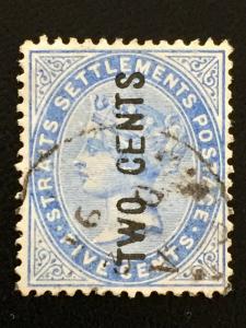 Malaya Straits Settlements 1884 QV 2c on 5c E wide SG#78 M2074 