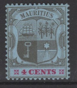 MAURITIUS SG167a 1904 4c BLACK & CARMINE/BLUE CHALKY PAPER MTD MINT