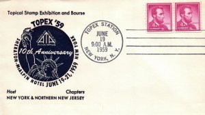 10th ANNIVERSARY TOPICAL STAMP EXHIBITION AND BOURSE CACHET AT TOPEX '59 N.Y.C.