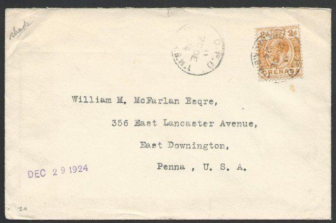 GRENADA 1924 GV 2d on cover to USA.........................................51459