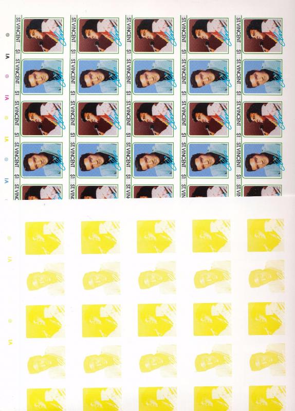 ST Vincent Elvis Presley Imperf Proof Inverted Error Sheets MNH x 20(Hat37